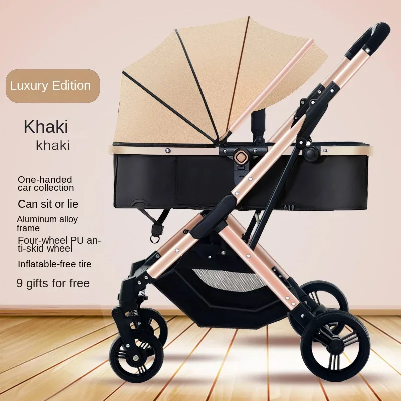 Lightweight Stroller High Landscape Foldable Newborn Travel Stroller Four Wheels Two-way Swivel Seat Portable Baby Stroller