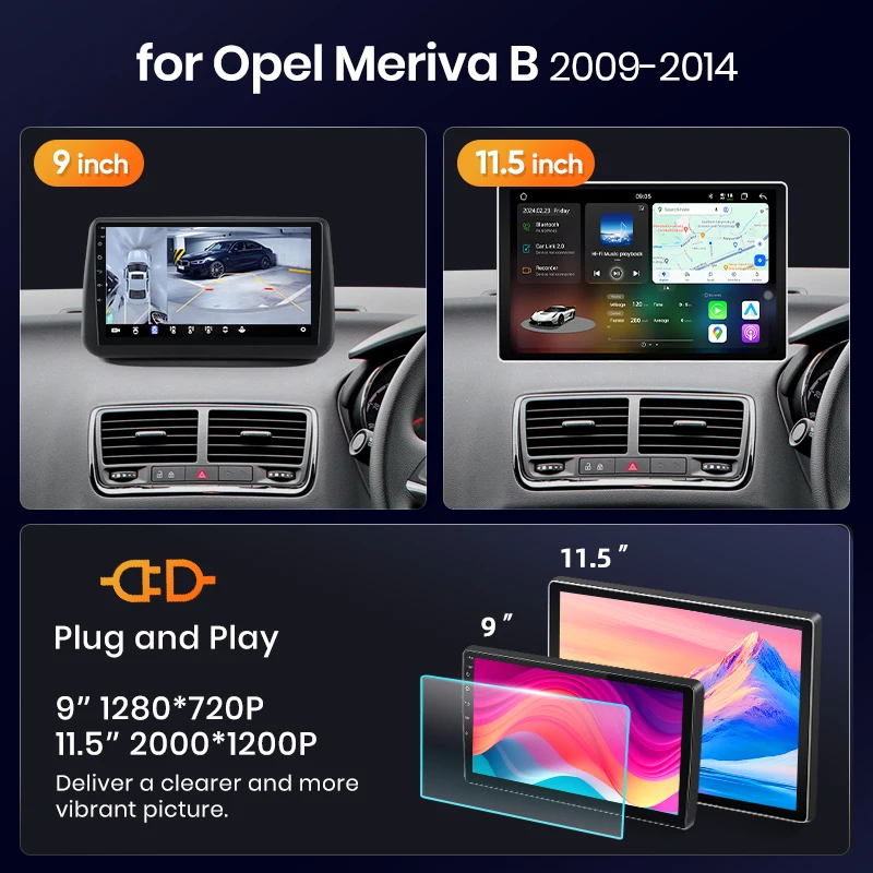 AWESAFE CarPlay inalámbrico Android Auto para Opel Meriva B 2009 2010-2014, radio para coche, reproductor multimedia, estéreo, Wi-Fi, navegación GPS, 2 Din, autorradio, sistemas inteligentes para coche, 1280*720 IPS, unidad principal, FM, RDS, DSP, SWC, BT, Plug and Play, ISO 1
