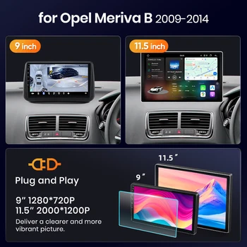 AWESAFE CarPlay inalámbrico Android Auto para Opel Meriva B 2009 2010-2014, radio para coche, reproductor multimedia, estéreo, Wi-Fi, navegación GPS, 2 Din, autorradio, sistemas inteligentes para coche, 1280*720 IPS, unidad principal, FM, RDS, DSP, SWC, BT, Plug and Play, ISO 1