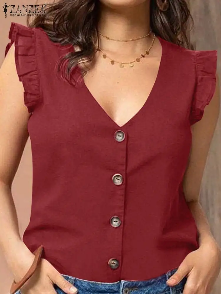 Women Sleeveless V-Neck Tank Tops 2024 ZANZEA Summer Fashion