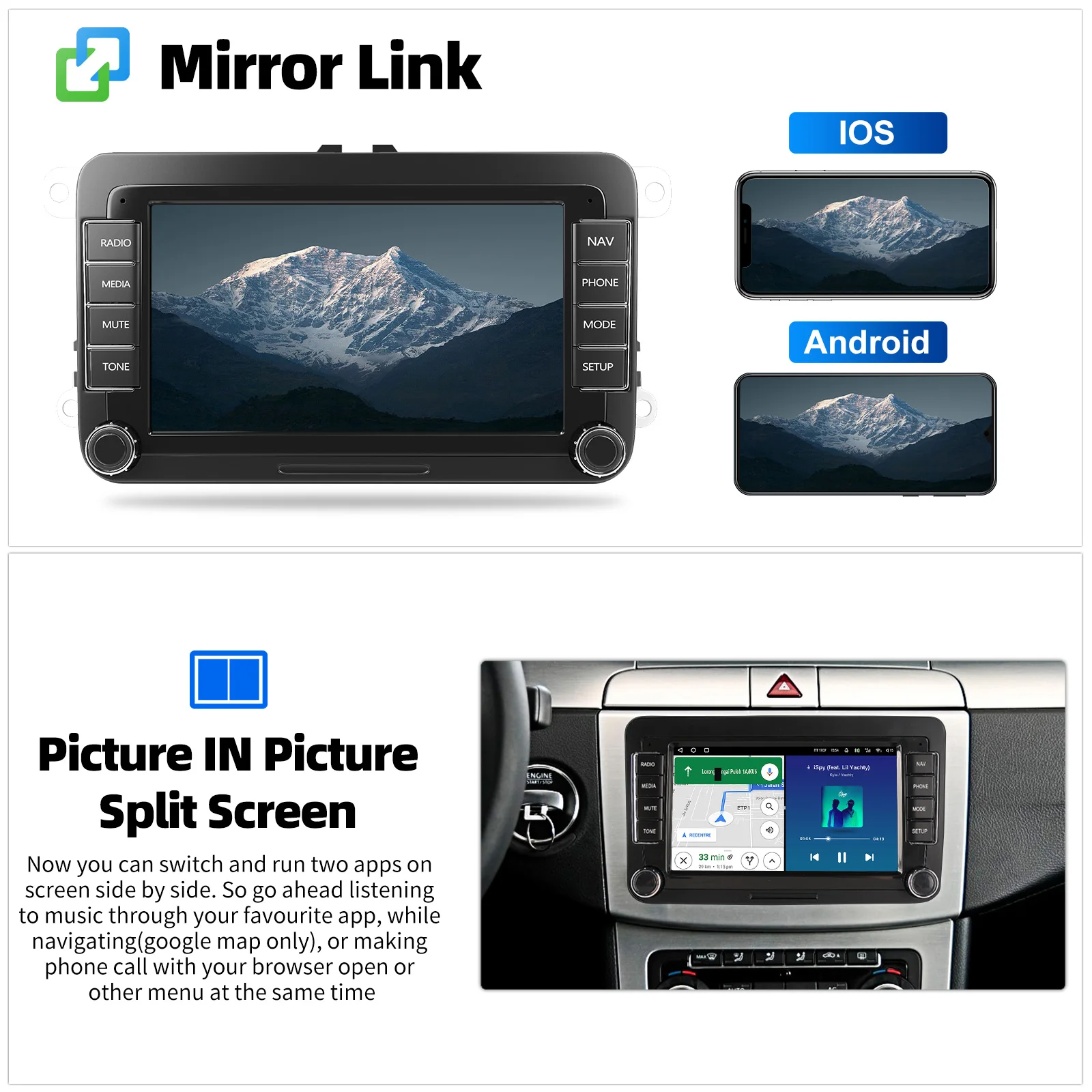 ESSGOO Android 15 CarPlay Inalámbrico 4G 64G para Volkswagen Passat b6 b7 Golf 5 6 Polo Jetta Skoda, Radio para Auto, Reproductor Multimedia, GPS, WiFi, RDS, Carplay 7