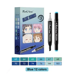 Vibrant Dual Tip Alcohol Markers Set - 12 Colors for Sketching and Drawing (Blue series)