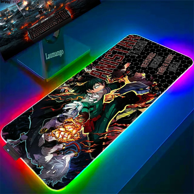 

LED Mousepad Anime My Hero Academia Xxl Gaming Mouse Pad Mat Rgb Desk Large Backlight Mause Pc Gamer Protector Backlit Laptop