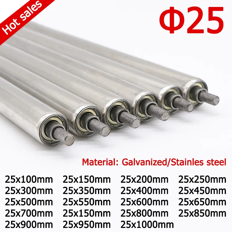 Transportadores Galvanizados do Rolo 201 de Comprimento Total 100 200 250 300 350 400 450 500 550 600 700 800 900 1000 mm Dia 25 mm Aço Inoxidável