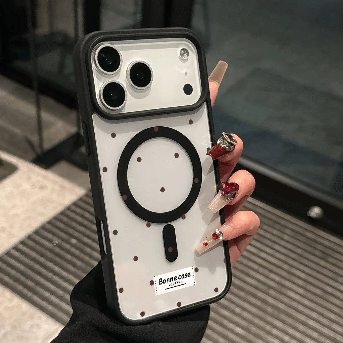 Elegant Polka Dot Wireless Charging Phone Case - Durable Acrylic Cover