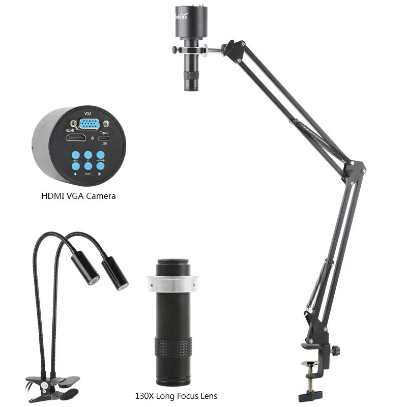 HD 1080P HDMI VGA Industrial Video Microscope Camera 1X 130X Zoom C