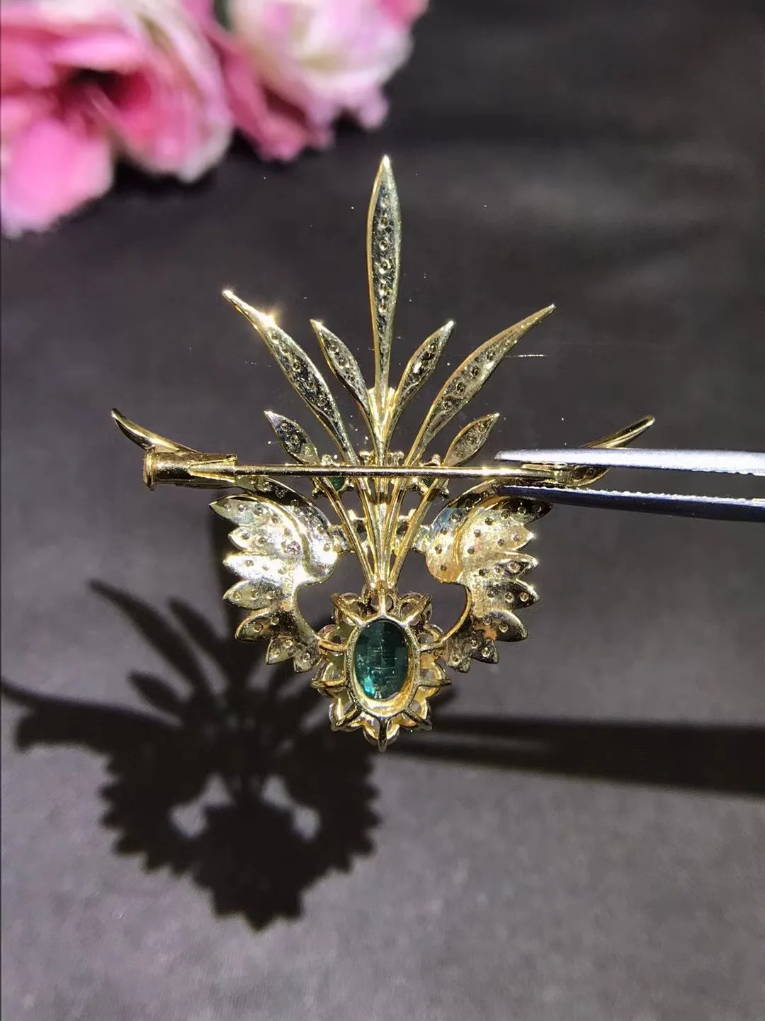 S24dfeca94c174e67a045eaeb232e5b3bz natural emerald brooch 18K gold with diamond vintage luxury jewelry fine women jewelry free shipping