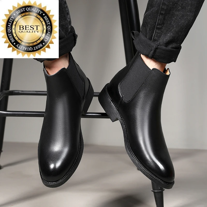 

business large casual size men wedding formal dresses cowboy boots black genuine leather shoes gentleman chelsea botas zapatos