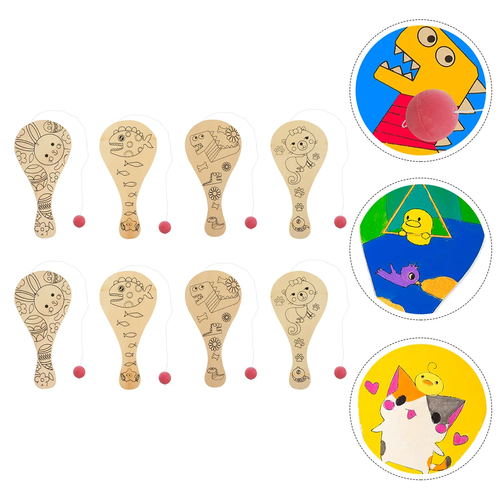 

8 Pcs Graffiti Blank Racket Wooden Painting Toys Childrens Manual Paddle Rackets Paintable Paddles Children’s