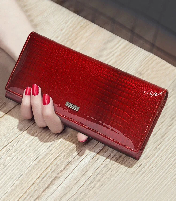 Alligator Muster Frauen Echtes Leder Brieftasche Luxus Marke Kuh Leder Weibliche Geldbörse Lange frauen Leder Geldbörsen – Detail 3