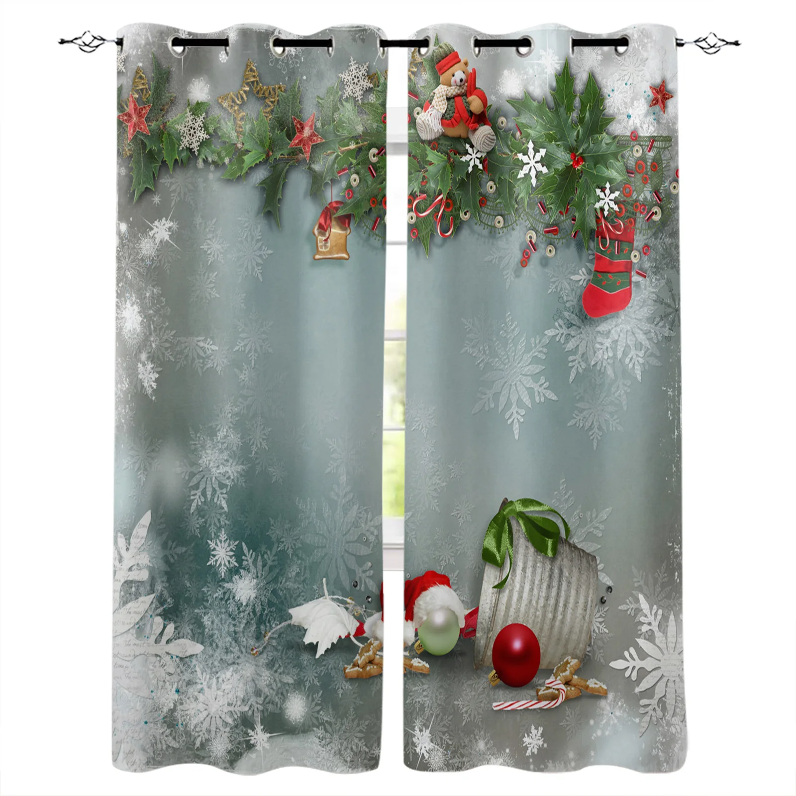 

Christmas Bell Decoration Ball Snowflake Blackout Curtains Window Curtains for Bedroom Living Room Decor Window Treatments