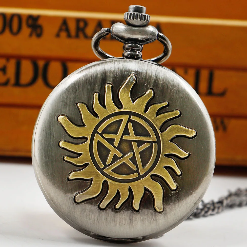 

Vintage Bronze Commemorative Quartz Pocket Watch Unisex Vintage Sun Necklace Memorial For Kids reloj de bolsillo