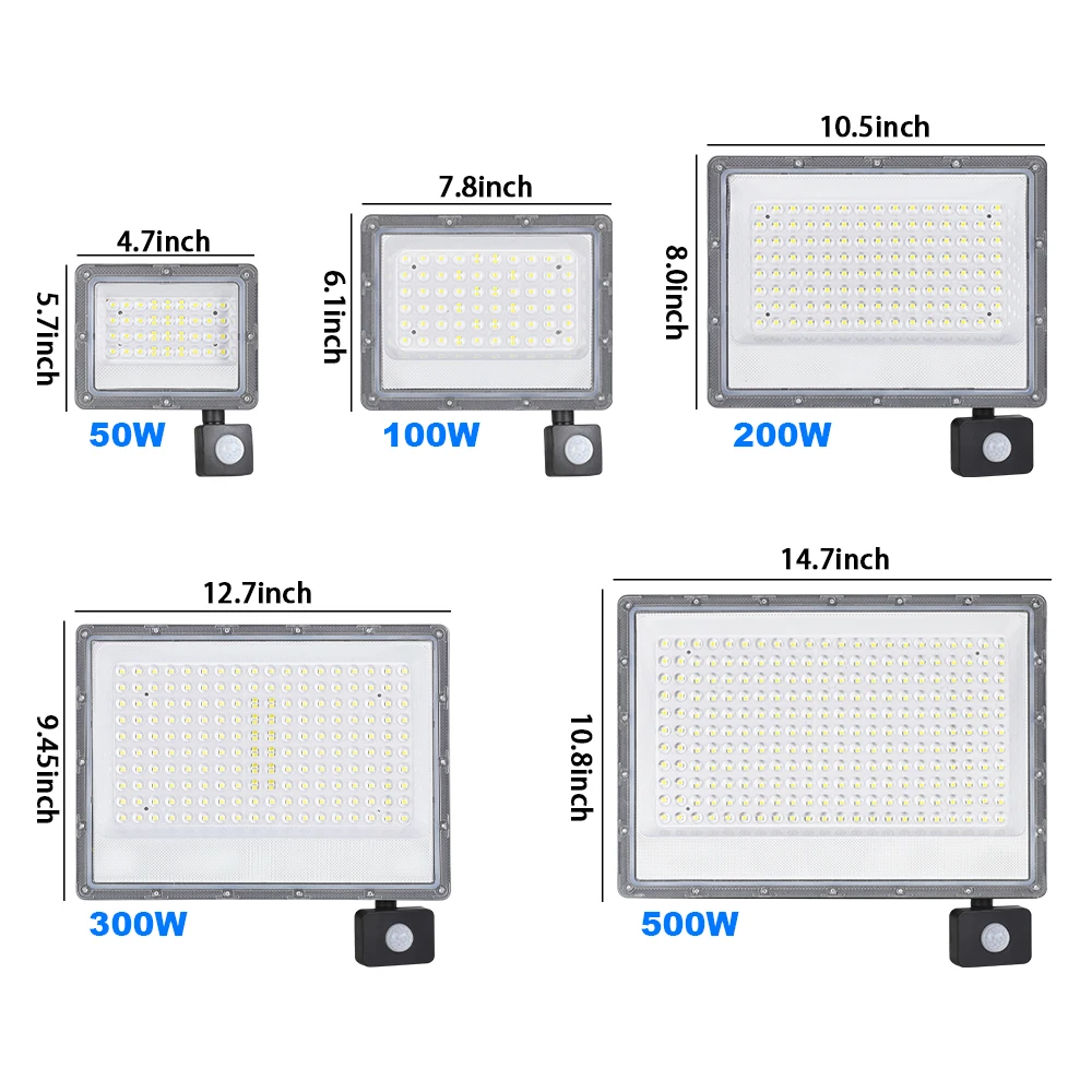 LED 투광 조명 PIR 모션 센서 야외 방수 반사판 LED 스포트라이트 거리 정원 벽 조명 50W 100W 200W 300W 500W