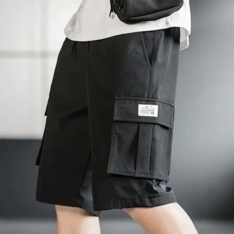 thumbnail image 1 of Pantalones cortos cargo para hombre, de gran tamaño, con bolsillos con cordón, pantalones cortos para hombre, pantalones cortos anchos y cómodos, nuevos para hombre, hermosos pantalones Y2k, 1 of 5