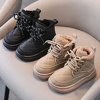2024 Trend Fashion Winter Boots For Girls Korean Style PU Leather Children's Snow Boots Thick Warm Plush Shoes For Kids Faux Fur 1
