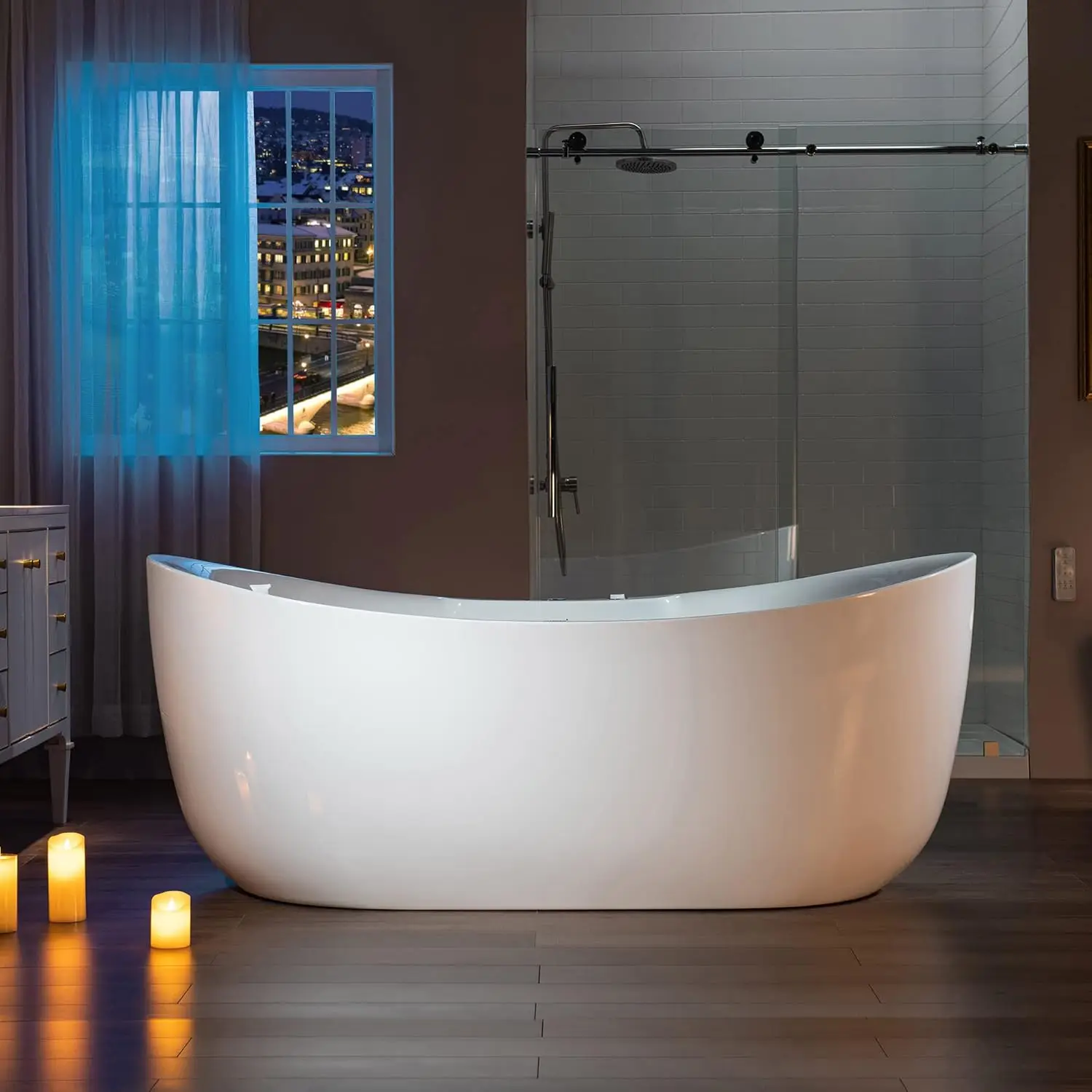 Whirlpool Water Jetted and Air Bubble Freestanding Heated Soaking Combination Bathtub with LED control panel 2