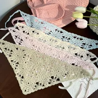 Fashion Knitted Headscarf Women French Pastoral Style Triangle Headband Handmade Crochet Headband Towel Retro Flower Headscarf 1