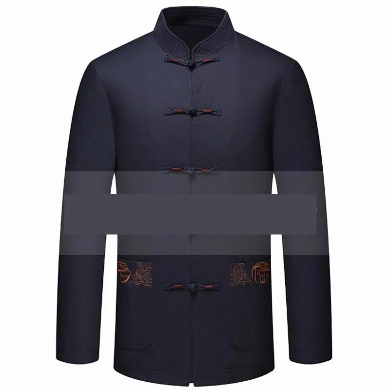 Winter Men Embroidery Cotton-padded Clothes Cotton Linen Kung Fu Wushu Male Tang Suit Chinese Traditional Tai Chi Clothing
