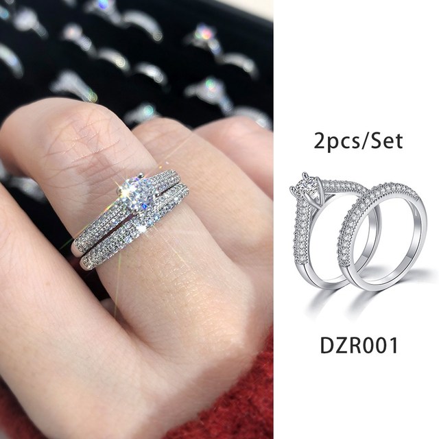 Luxury Diamond Promise Ring Set for Women Bridal Silver Color Big Zircon Proposal Marriage Wedding Cocktail Ring Jewelry