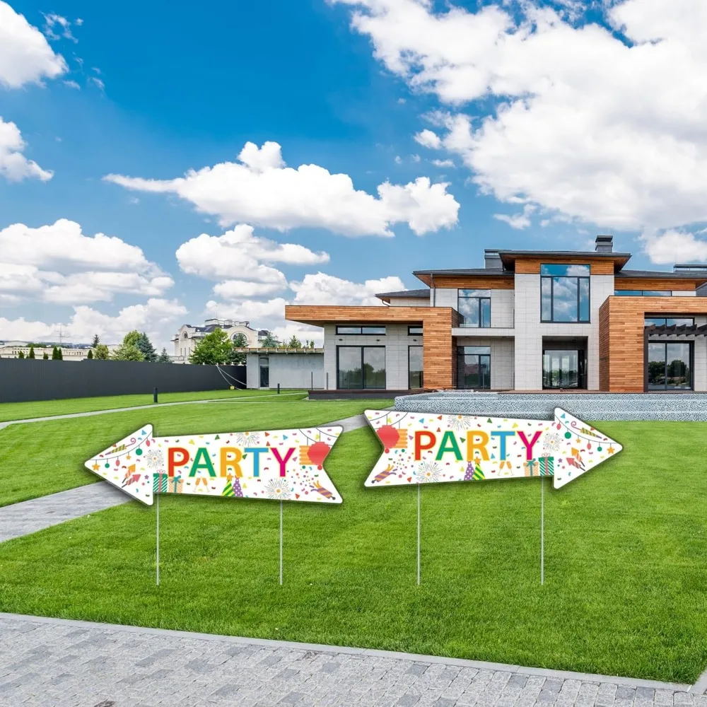 Party sign with pile, 16" by 5"-Double-sided sign-Corrugated plastic Colored