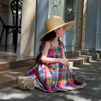 Robe d'été à carreaux colorée pour filles – Jupe trapèze sans manches avec bretelles réglables, style coréen, mode enfant pour les âges 3-8 ans 2