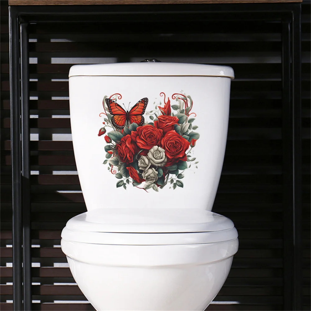 Description Picture 5 of itemRose Butterfly Toilet Sticker Self Adhesive Bathroom Wall Sticker Flower Decals for Home Bathroom Decoration PVC