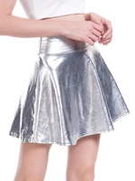 CUHAKCI Short Sexy High Waist Pleated Skirts Women Solid Casual Silver Gold Mini Laser Women Party Club 2