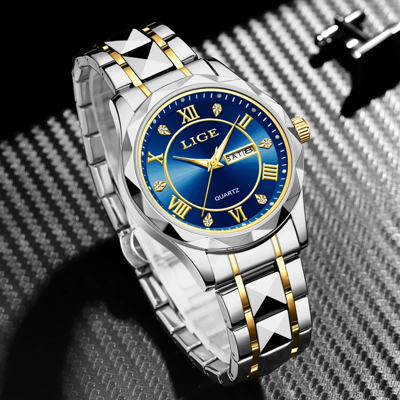 LIGE Top Brand Luxury Man Watch Business Fashion Classic Stainless Steel Quartz Watch for Men Waterproof Luminous Calendar Clcok