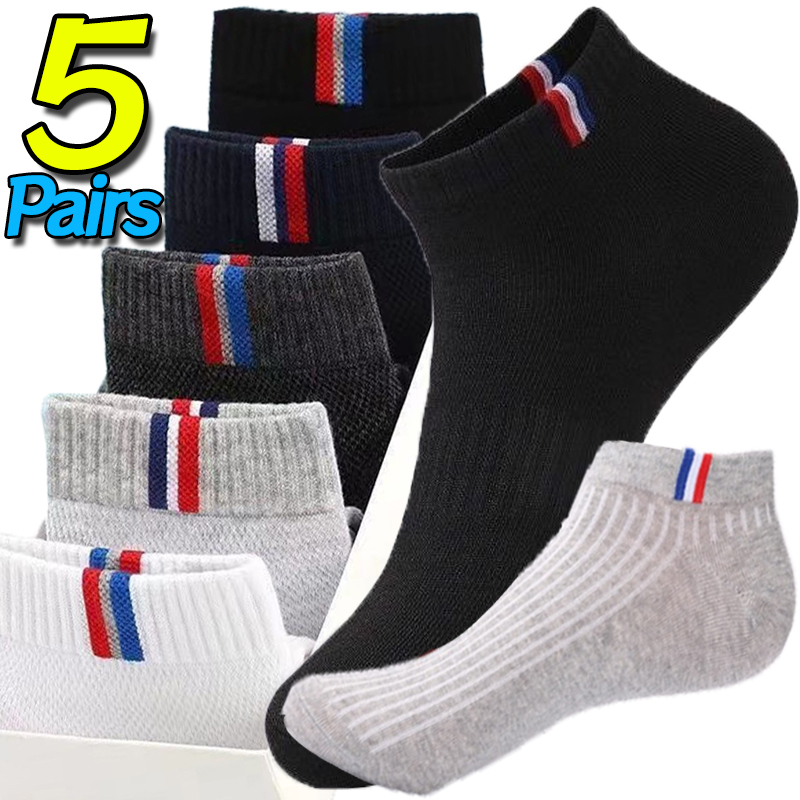 Men Cotton Short Socks Mesh Man Breathable High Elastic Tube Sport Socks Black Gray White Casual Ankle Sock Thin Non-slip Socks