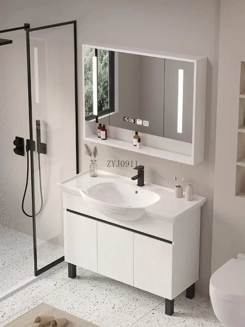 *Storage Wood Bathroom Cabinet With Ceramic Basin For Small Space Bathroom Washbasin Modern Set Vanity With Sink Home