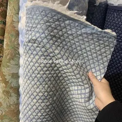 1 Meter Thick Diamond - Patterned Cotton Denim Fabric for Apparel and Accessories Crafting (Light blue)
