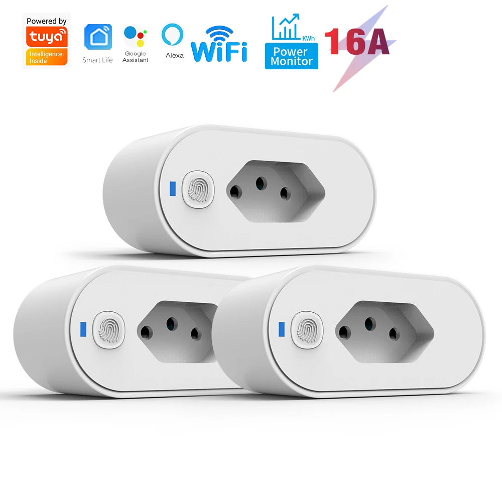 Tomada Inteligente com Controle Remoto Automação Residencial Plugue Wi-fi Tuya Padrão Brasil Aplicativo Smartlife Compatível com Google Home e Alexa 16a