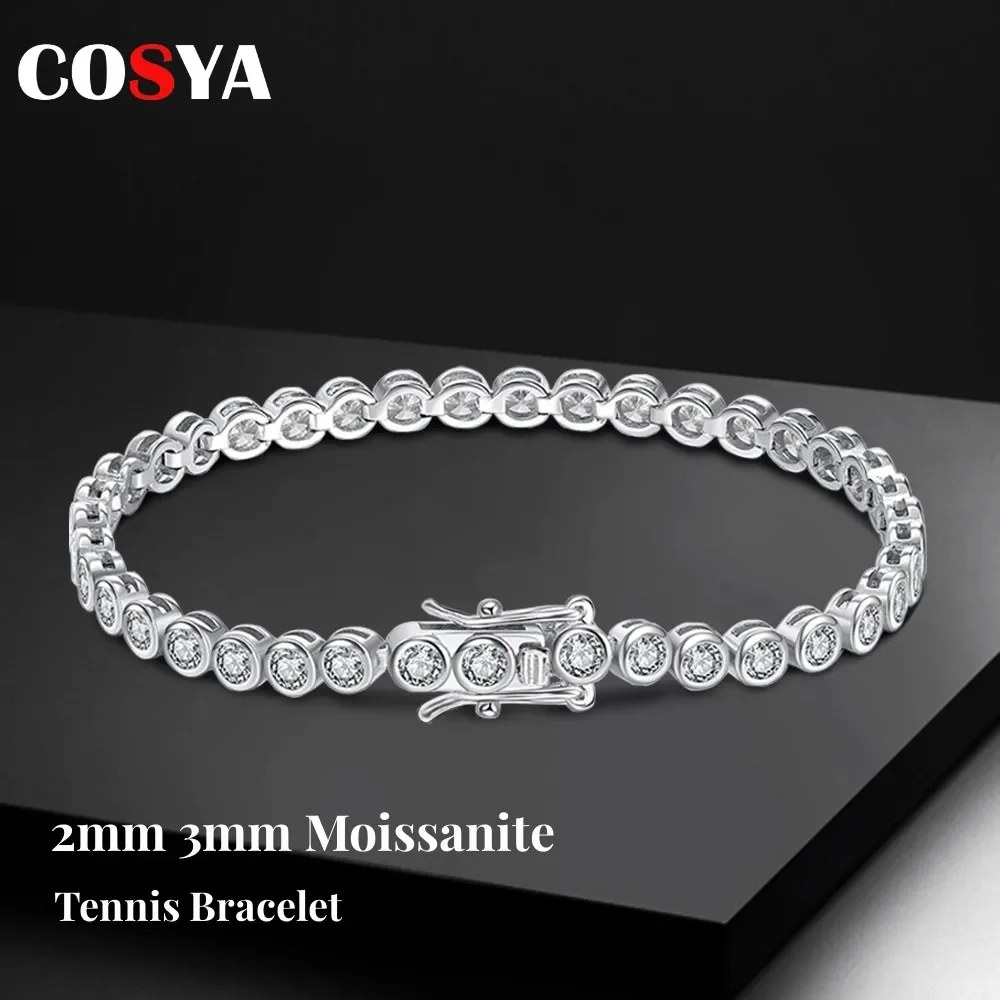 

COSYA 2mm 3mm Moissanite Tennis Bracelet Hip Hop Chain 100% Sterling Silver Bubble Diamond Bracelets For Woman Men Jewelry