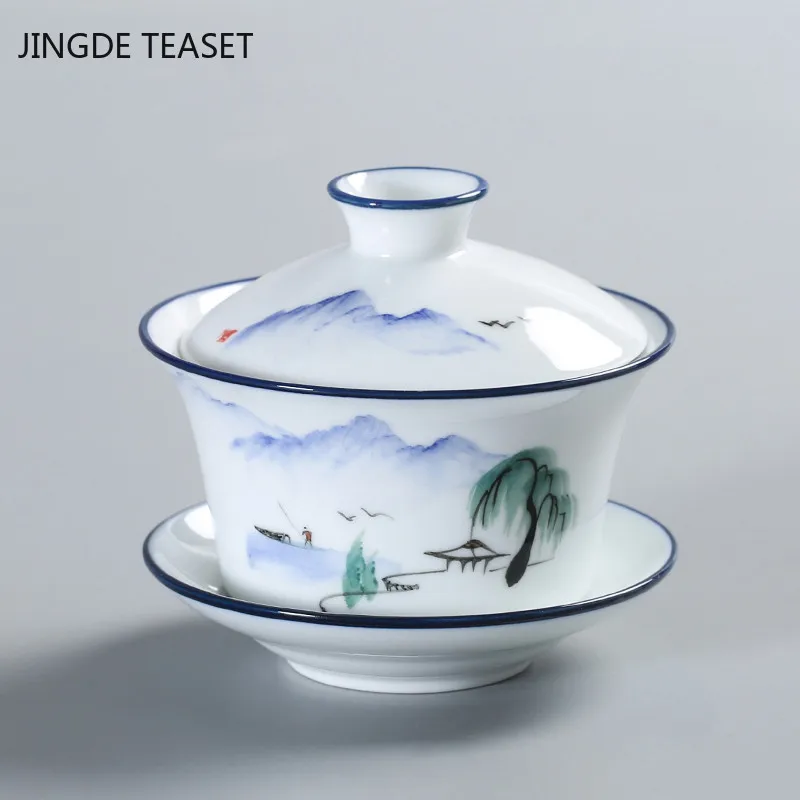 Chinese Retro Hand Painted Ceramic Gaiwan Teacup handmade Tea tureen Porcelain Teaware Accessories Drinkware Personal Cup