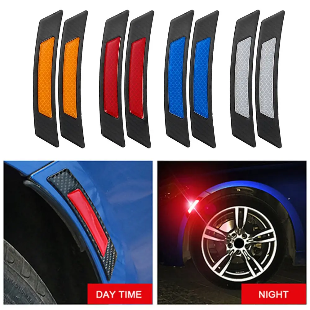 2Pcs Carbon Fiber Protection Car Wheel Eyebrow Edge Reflective Guard Sticker Hot