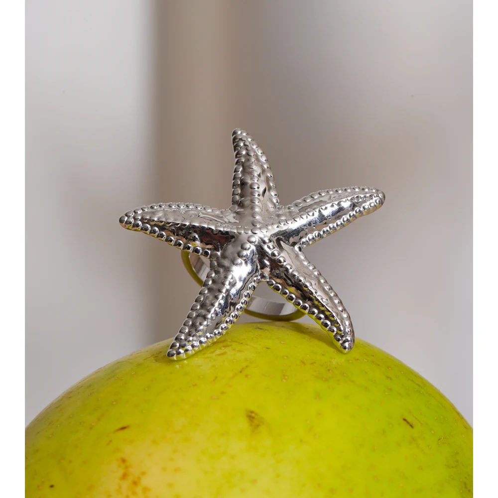 Yhpup Summer Stainless Steel Hammer Metal Starfish Adjustable Ring