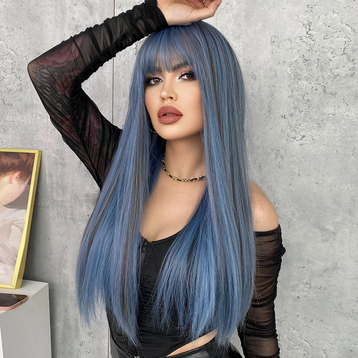 Synthetic Wig Long Straight Wigs with Bangs Natural Synthetic Wig For Women Daily Cosplay Party Heat Resistant Fiber Lolita Wigs