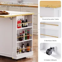 Mobile Kitchen Island with Folding Table and Power Outlet; Large Wheeled Kitchen Island Trolley; Customizable 5