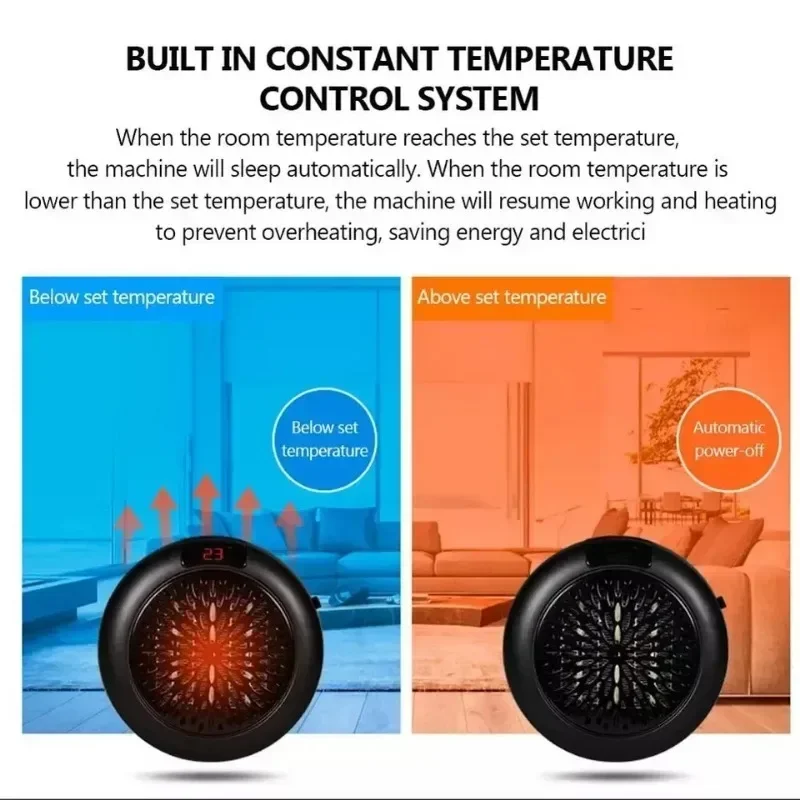 Electric Space Heater Mini Portable Wall Mount Home Office Desktop Warm Air Heater Warmer Fan Silent Remote Fast Heat Thermostat