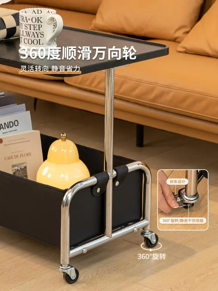 Living Room Sofa Side Table With Wheels Modern Simple Movable Small Coffee Table Light Luxury High-end Creative Bedside Cabinet