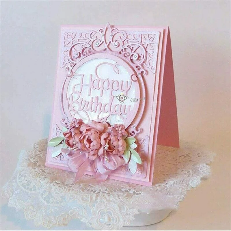 생일 테두리 금속 절단 다이 스크랩북 스텐실 다이 컷 카드 엠보싱 DIY 사진 앨범 타원형 프레임 템플릿 스텐실