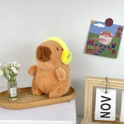 Adorable Capybara Plush Keychain with Headphones - Soft Stuffed Animal Bag Charm (Yellow - Capybara)