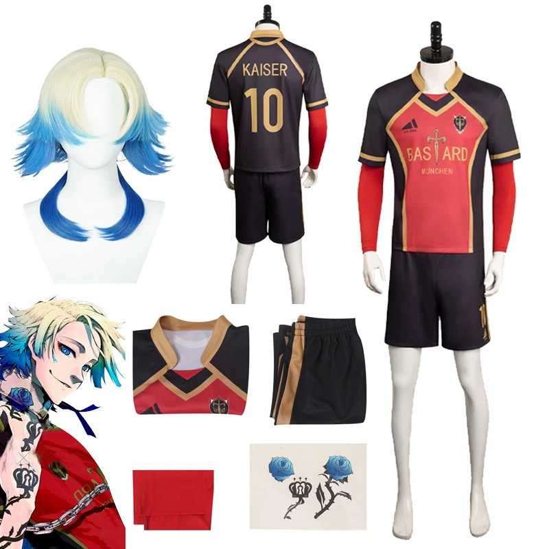 

Anime Blue Lock Michelle Kaiser Cosplay Sportswear Costume Men Outfits Role Play Wigs Halloween Carnival Party Disguise Suit