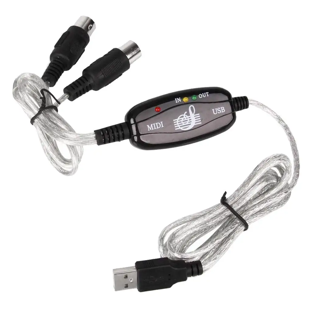USB MIDI Interface Cable Converter to Keyboard Adapter Cord 2m