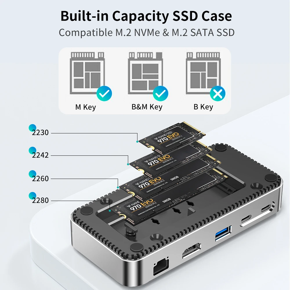 Yottamaster HDD ŷ ̼, M2 SSD Ŭ, USB C, 10Gbps PD, 100W, RJ45, SD, TF, 4K, 10 in 1, Ʈ ƺϿ
