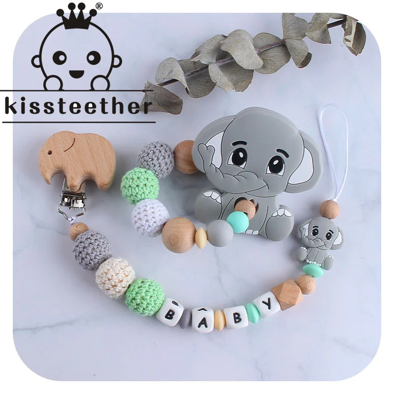 Kissteether Baby Animal Pacifier Clip Chain Silicone Beads No BPA Wooden Holder Soother  Clips Nipple  for Infant fosmeteor baby pacifier chain silicone beads wooden holder soother pacifier clips nipple holder for infant nipple clip chain