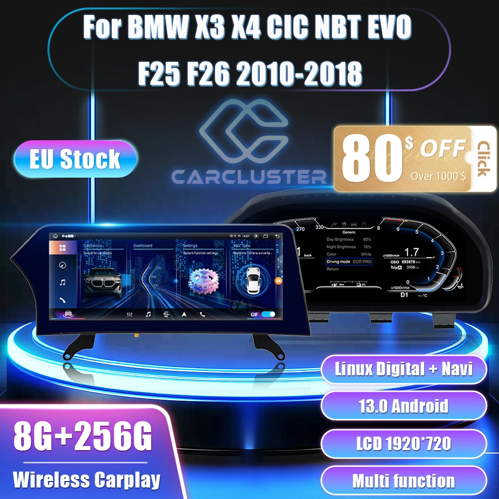 LCD Digital Dashboard Cluster Panel Cockpit Voor For BMW X3 X4 (CIC NBT EVO system) F25 26 2010-18 Car Radio Android 13.0 Player