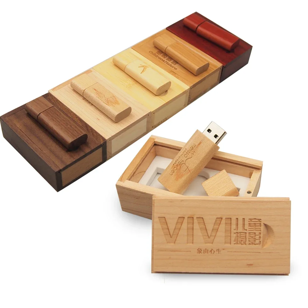 

5pcs/lot wooden pen drive +box usb flash drive2.0 4GB 8GB 16GB 32GB 64GB cle usb free custom logo pendrive usb key best gifts