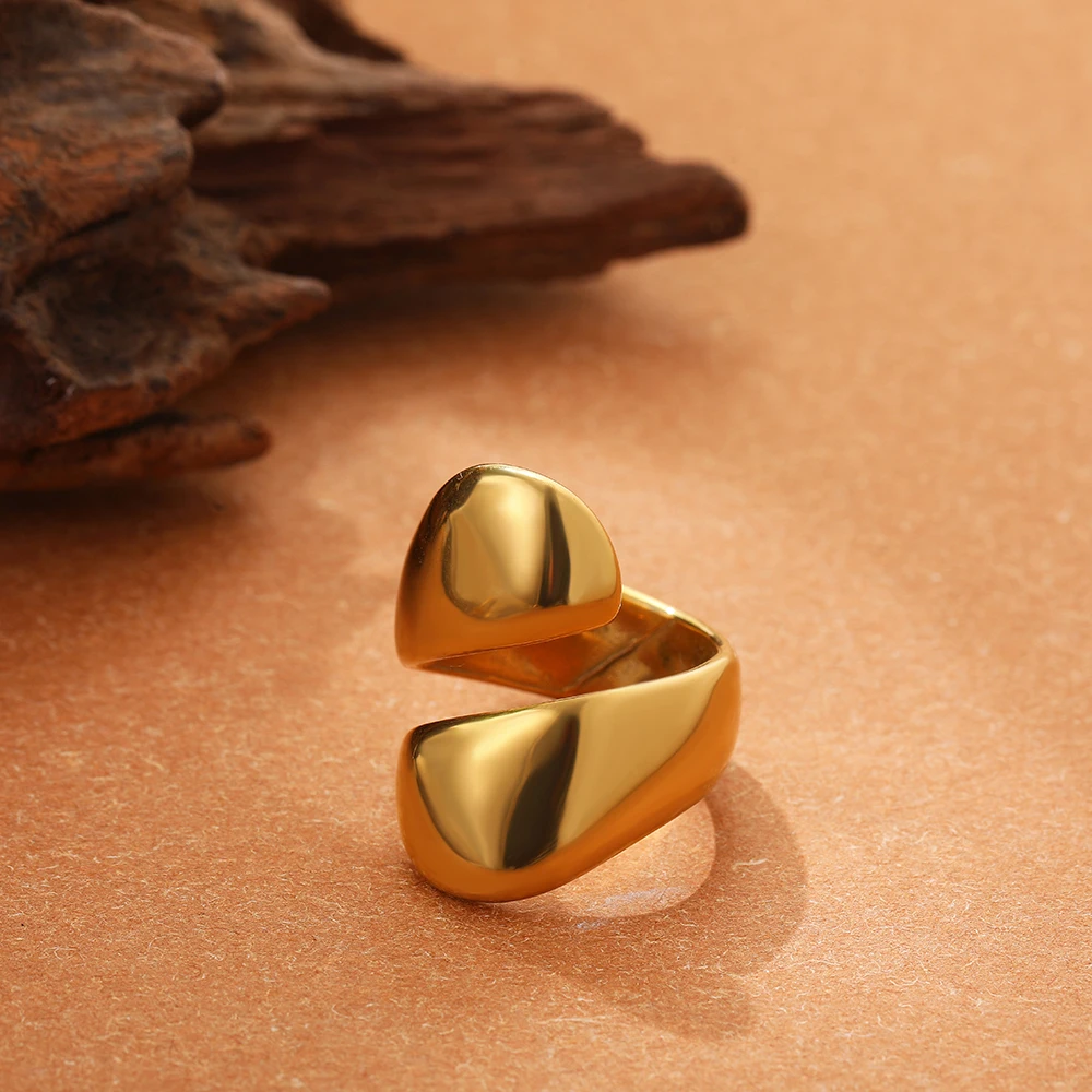 Irregular Geometric Smooth Metal Open Rings For Women Men Statement Thick Dome Finger Ring Adjustable Stainless Steel Jewelry stainless steel ring finger ring opening ring adjustable rings