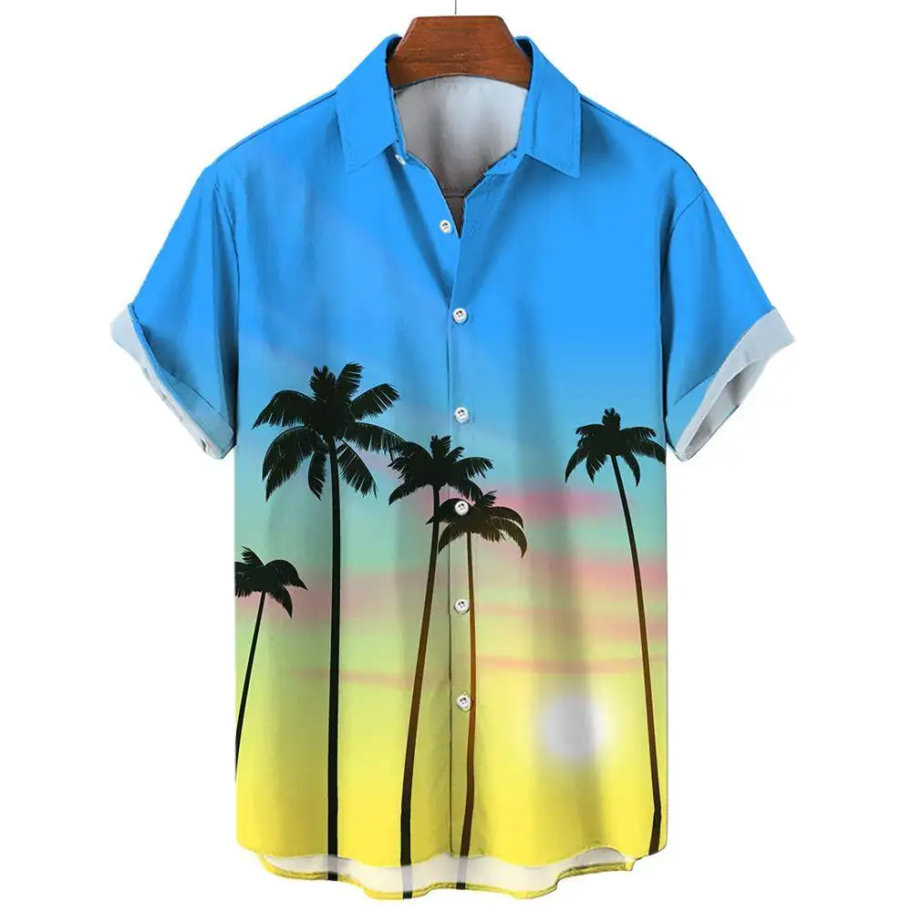 Beach Leisure Vacation Hawaiian Coconut Tree Print Tops Men's Short-sleeved Shirts Summer Fashion Oversized Tops SIZE S-5XL 4